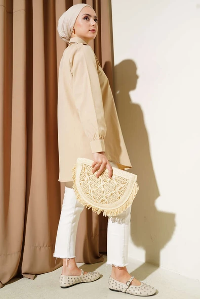 V Parçalı Gömlek Bej - Resim 3