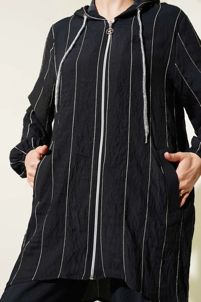 Sim Çizgili Kapüşonlu İkili Takım Siyah - Resim 4