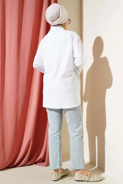 Yanı İp Bağlamalı Kimono Beyaz - 3