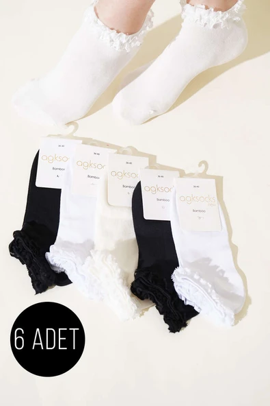 Bayan 6lı Dantelli Patik Çorap Asorti 1 ürün görseli 1