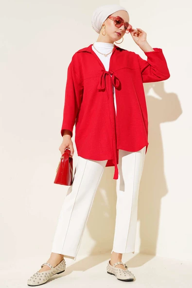 Önden Bağlamalı Kimono Kırmızı - 2