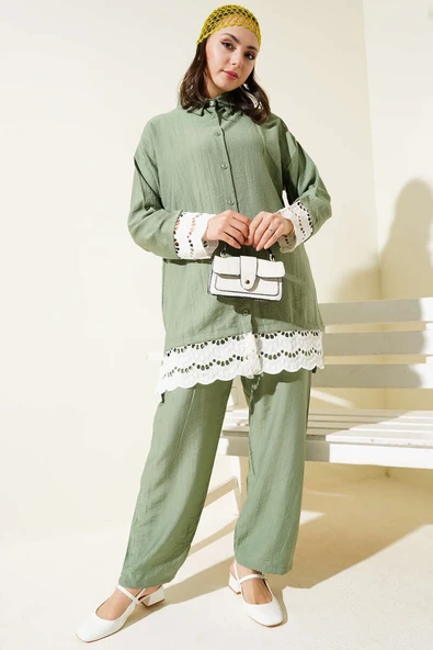 Fisto Detaylı Tunik İkili Takım Çağla Yeşili - Resim 2