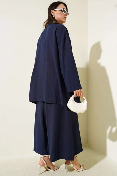 Yanı İp Bağcıklı Salaş İkili Takım Lacivert - Resim 3