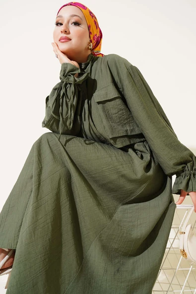 Göğüs Cepli Fermuarlı Etekli İkili Takım Haki ürün görseli 1