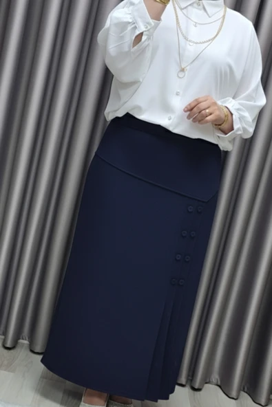 Kadın Giyim Büyük Beden Suna Düğmeli Etek - Resim 6