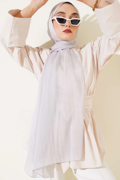 Kendinden Şeritli Jakar Şal Gri ürün görseli 1