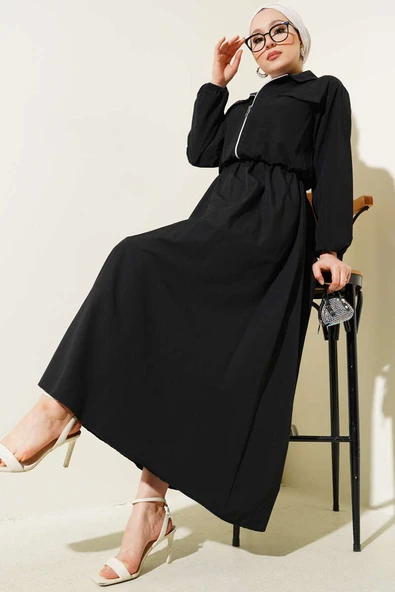 Fermuarlı Kısa Ceketli Etekli Takım Siyah ürün görseli 1