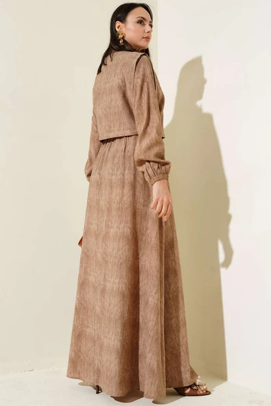 Batik Desenli Bolerolu Elbise Latte - Resim 3