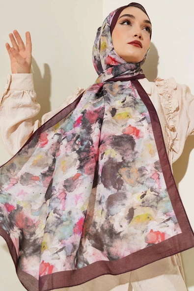 Brush Desen Lina Şal Acı Kahve ürün görseli 1