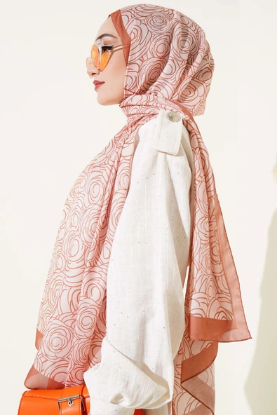 Çizgi Gül Desen Soft Şal Somon - Resim 3