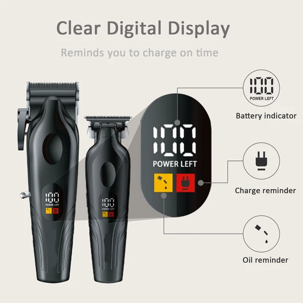 WA-0178 2'li Set Profesyonel Şarjlı Saç,Sakal,Ense,Vücut Traş Kesme Makinesi / Ergonomik Tasarım, Uzun Pil Ömrü, LED Ekran - 4