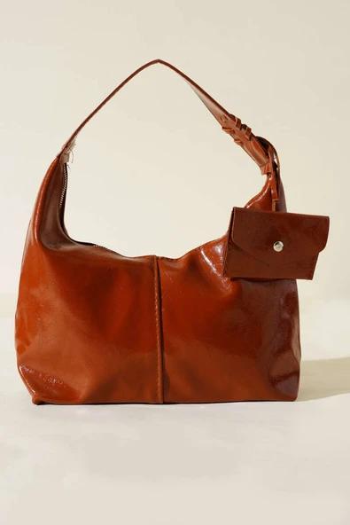 Bozuk Para Cüzdanlı Rugan Çanta Taba - Resim 2