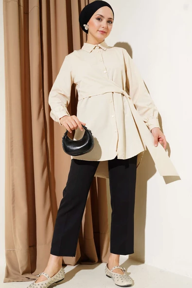 Yandan Bağlamalı Tunik Bej - Resim 2