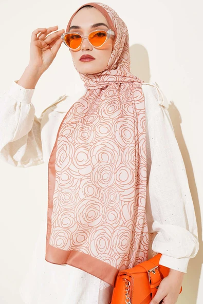 Çizgi Gül Desen Soft Şal Somon ürün görseli 1