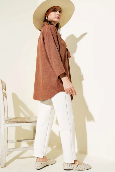 Önden Bağlamalı Kimono Kahve - Resim 3