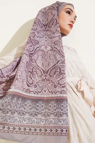 Etnik Paisley Desen Şal Vizon - Resim 2