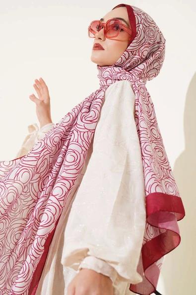 Çizgi Gül Desen Soft Şal Pudra ürün görseli 1