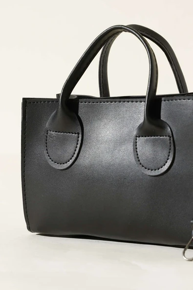 Fermuarlı Kısa Kulplu Çanta Siyah - Resim 3