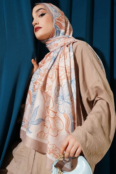 Antik Çiçekli Soft Şal Latte - Resim 2