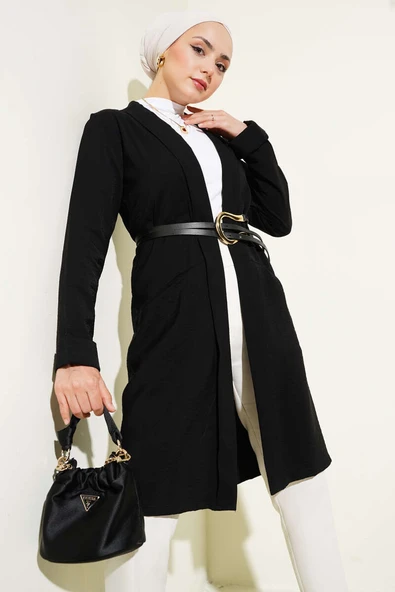 Önü Açık Cepli Hırka Siyah ürün görseli