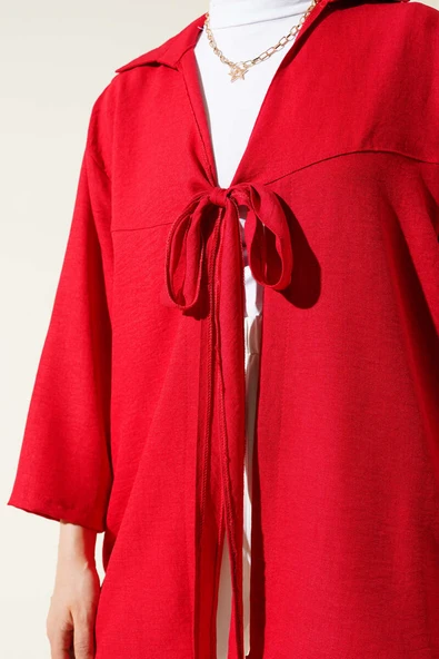 Önden Bağlamalı Kimono Kırmızı - 4