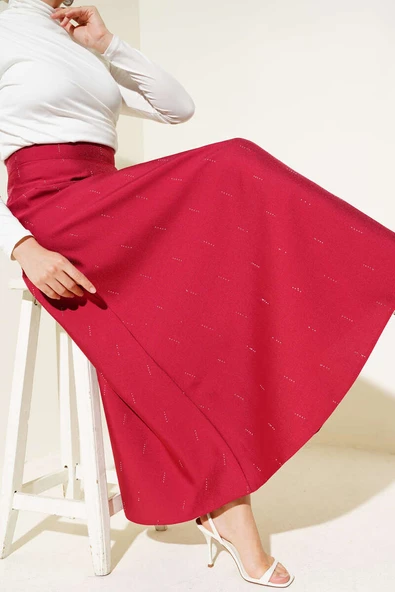 Sıra Taşlı Etek Bordo ürün görseli 1