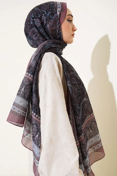 Etnik Paisley Desen Şal Sütlü Kahve - Resim 3