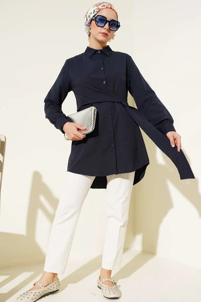 Yandan Bağlamalı Tunik Lacivert - Resim 2