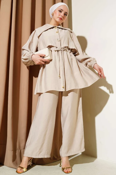 Bolero Detaylı Bel Tünelli İkili Takım Bej ürün görseli 1