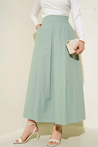 Geniş Pileli Cepli Etek Mint