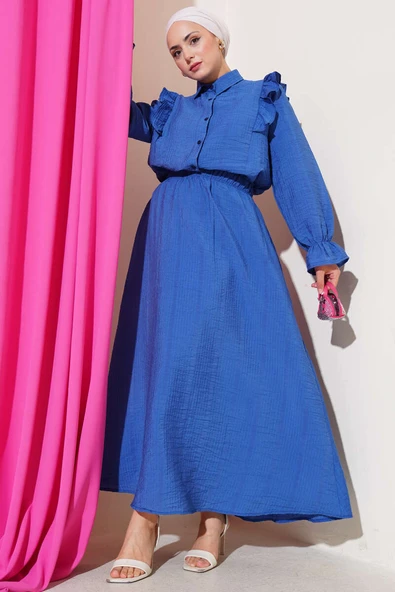 Omuz Fırfırlı Etekli İkili Takım Indıgo ürün görseli 1