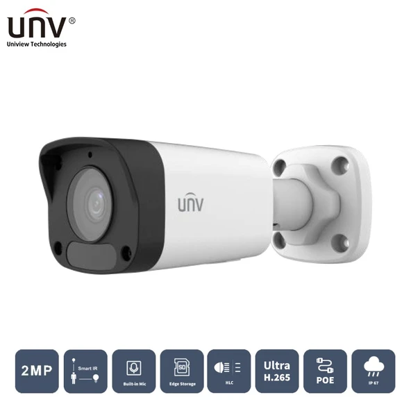 Uniview IPC2122LB-ASF28K-A 2mp 2.8mm Sabit Lens Dahili Sesli H.265+ IR Bullet IP Kamera ürün görseli