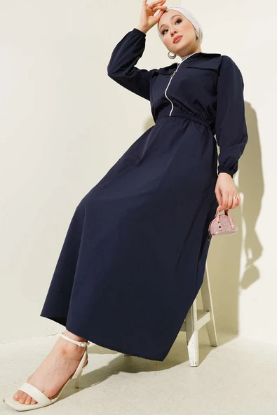 Fermuarlı Kısa Ceketli Etekli Takım Lacivert ürün görseli 1