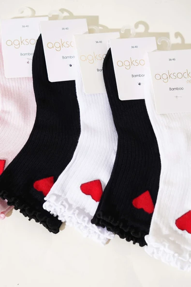 Bayan 6lı Kalpli Kısa Konç Çorap Asorti 1 - Resim 2