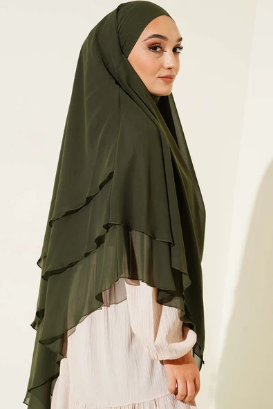 Şifon Sufle Himar Şal Haki - Resim 2
