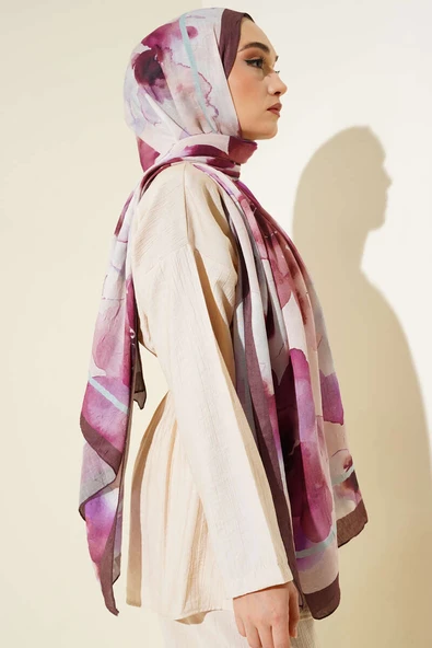 Çiçek Desenli Bambu Şal Acı Kahve - Resim 3