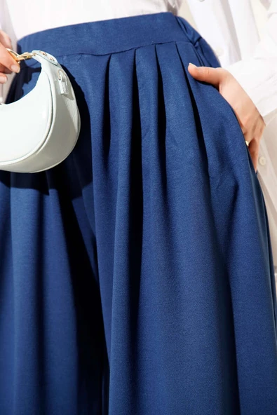 Loyşa Beli Lastikli Şalvar Pantolon Lacivert - Resim 4