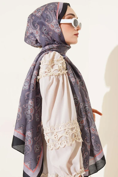 Antik Paisley Desen Şal Füme - Resim 3