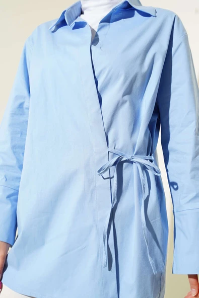 Yanı İp Bağlamalı Kimono Mavi - Resim 4