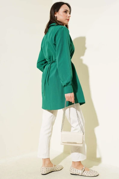 Kalp Tokalı Kuşaklı Gömlek Zümrüt - Resim 3