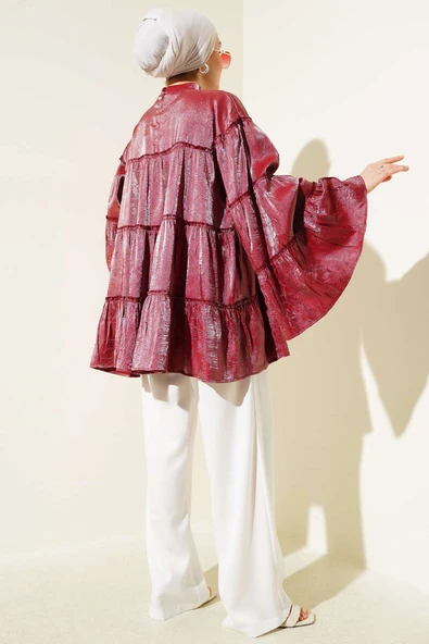 Parlak Kat Kat Tunik Bordo - Resim 3