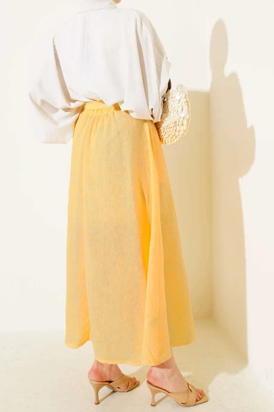 Bel Lastikli Kuşaklı Etek Oranj - Resim 3