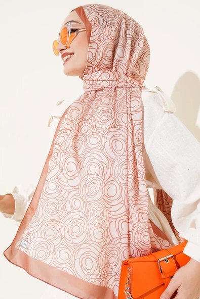 Çizgi Gül Desen Soft Şal Somon - Resim 2