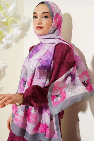 Menekşe Desen Şal Gri ürün görseli 1