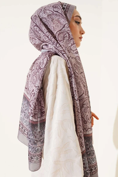 Etnik Paisley Desen Şal Vizon - Resim 3