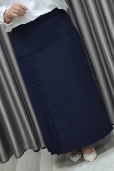 Kadın Giyim Büyük Beden Suna Düğmeli Etek - Resim 5