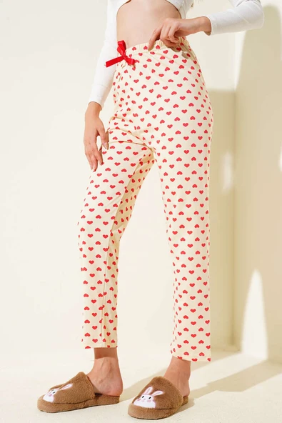 Kalp Desenli Pijama Altı Bej ürün görseli