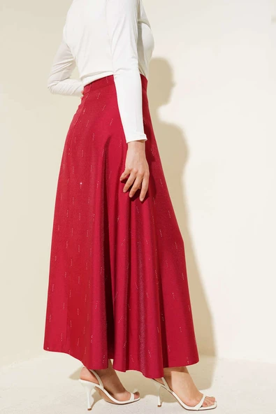 Sıra Taşlı Etek Bordo - Resim 3