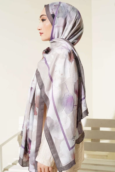 Çiçek Desenli Bambu Şal Kahve - Resim 3