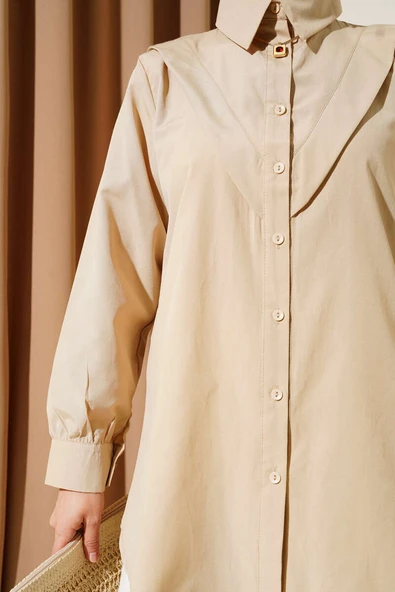 V Parçalı Gömlek Bej - Resim 4